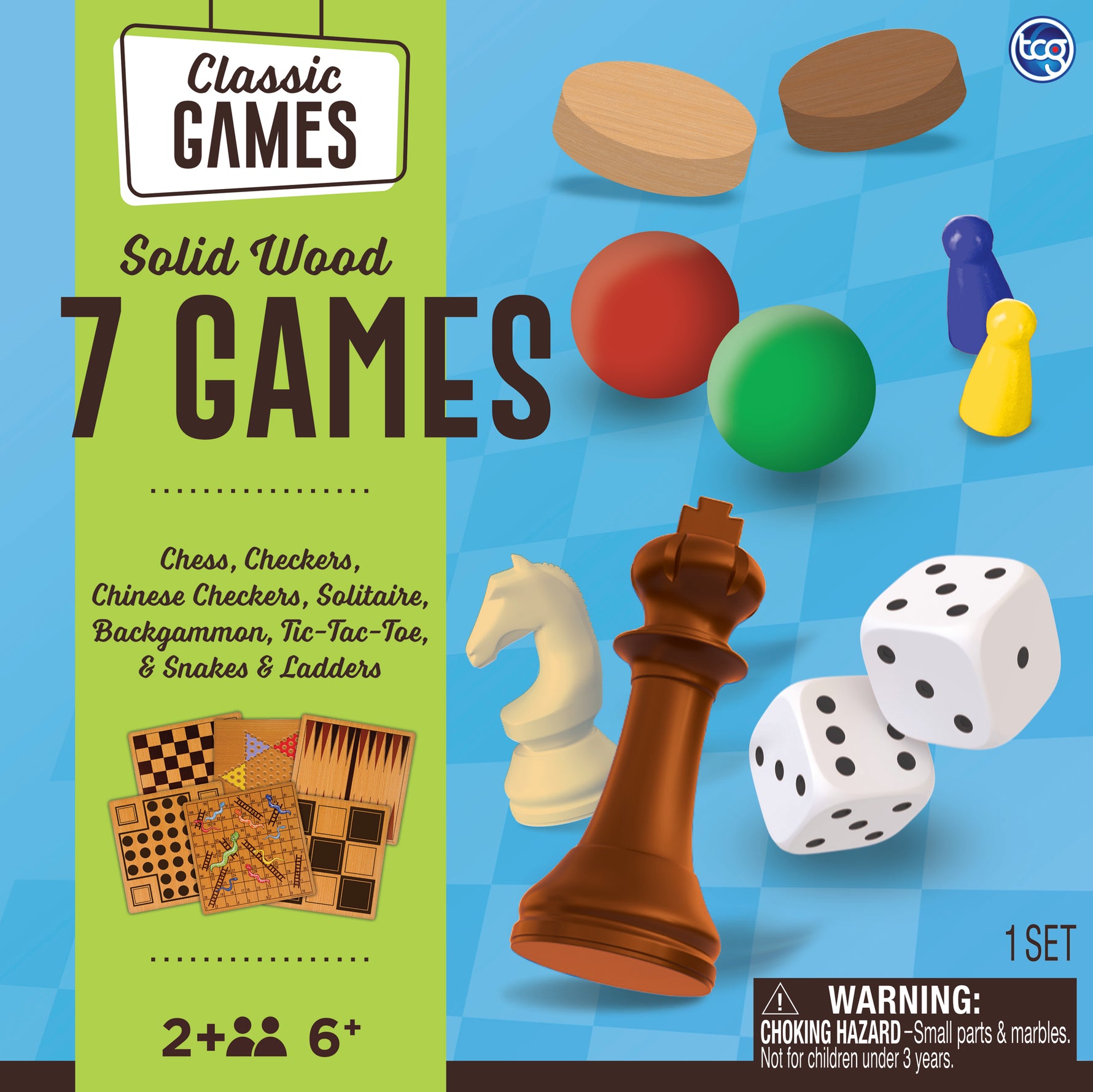 TCG 7-in-1 Solid Wood Games Multipack | Premium Family Game Gift Set UAE