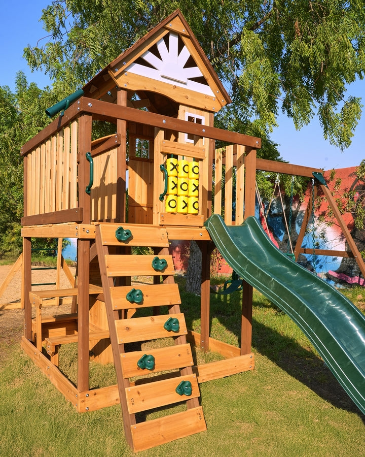 Arabian Ibex Wooden Swing Set with Slide, Monkey Bars & Swings | DS-156S