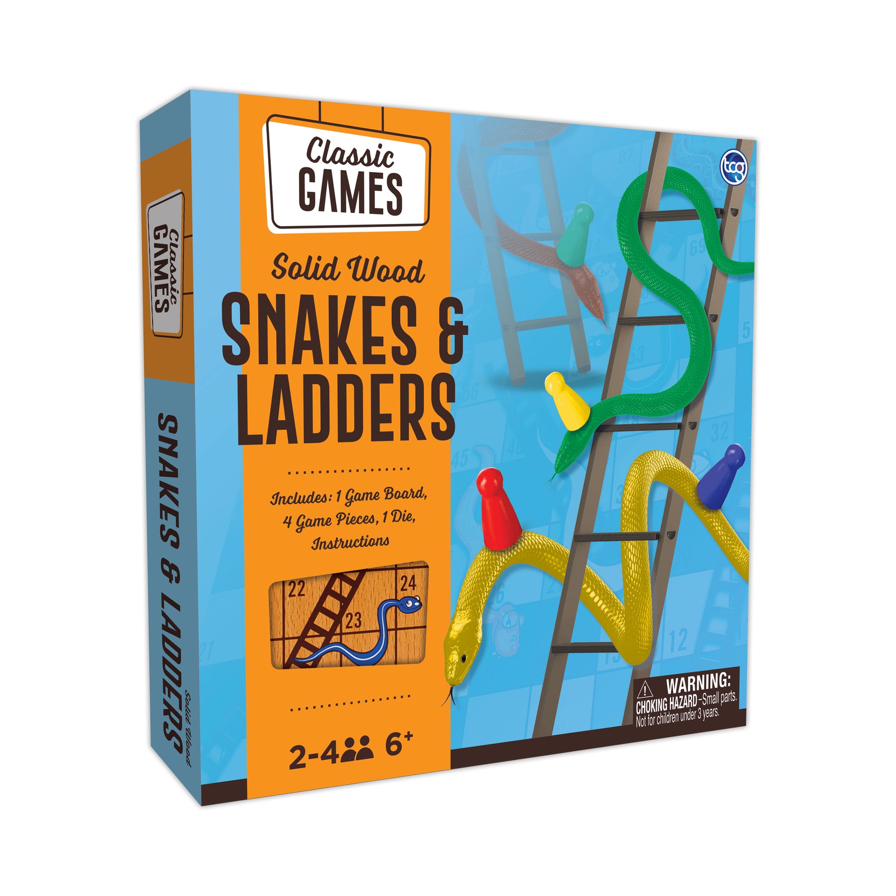 TCG Solid Wood Snakes & Ladders Board Game 10" | Premium Family Game UAE