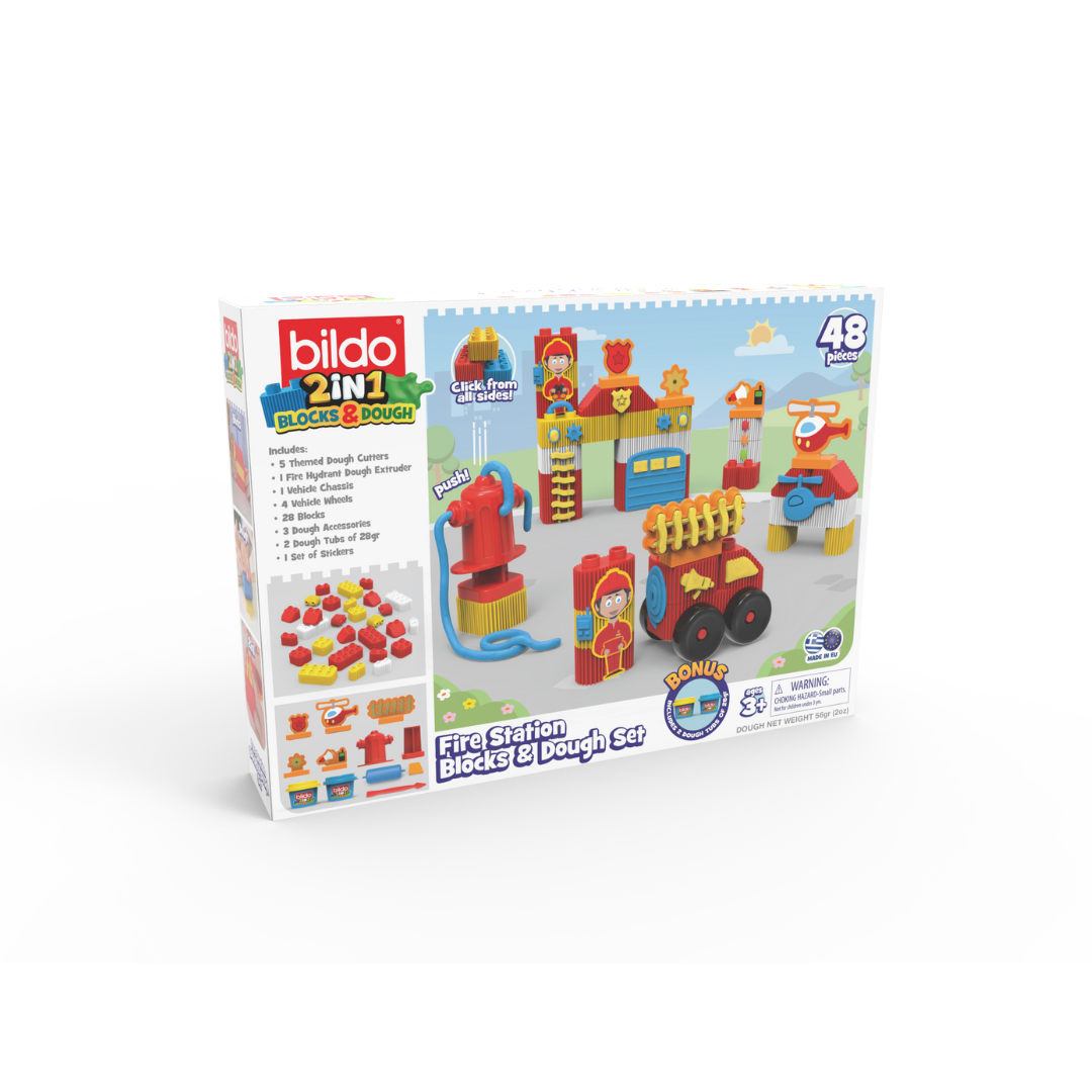 Bildo Blocks & Dough Fire Station – Creative Building & Dough Rescue Playset