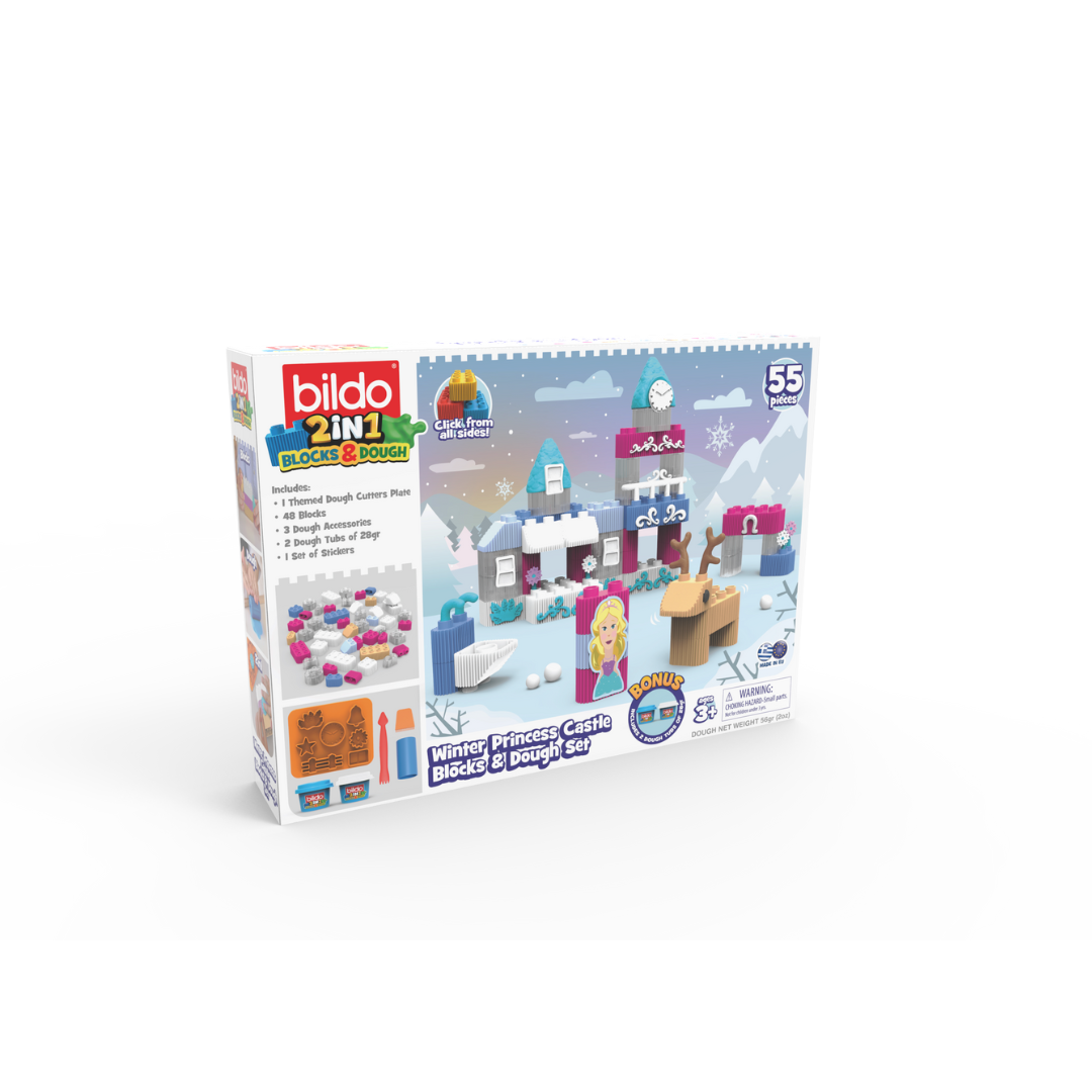 Bildo Blocks & Dough Winter Princess Castle – Creative Building & Dough Playset for Girls