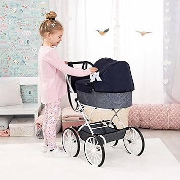 BAYER Baby Dolls Pram Set Classic – Grey | Deluxe Doll Stroller for Girls