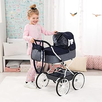 BAYER Baby Dolls Pram Set Classic – Grey | Deluxe Doll Stroller for Girls
