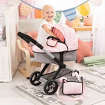 BAYER Baby Doll Pram Set XEO – Pink & Grey | Fits Dolls Up to 52cm