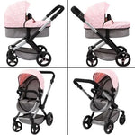BAYER Baby Doll Pram Set XEO – Pink & Grey | Fits Dolls Up to 52cm