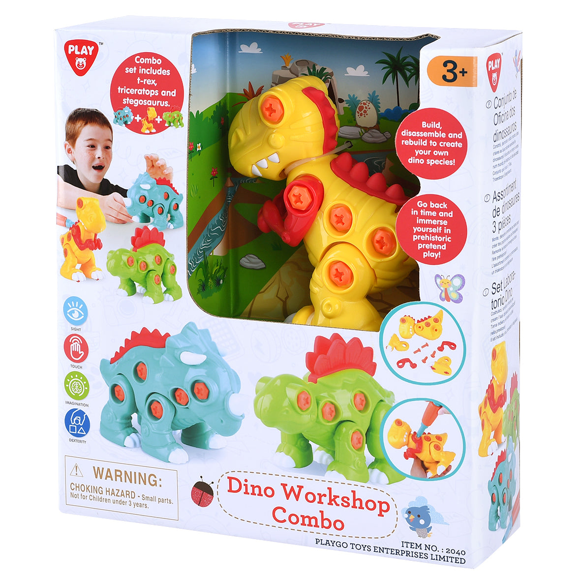 Play Go Dino Workshop Combo – Build Your Own T-Rex, Triceratops & Stegosaurus Dinosaur Toy Set