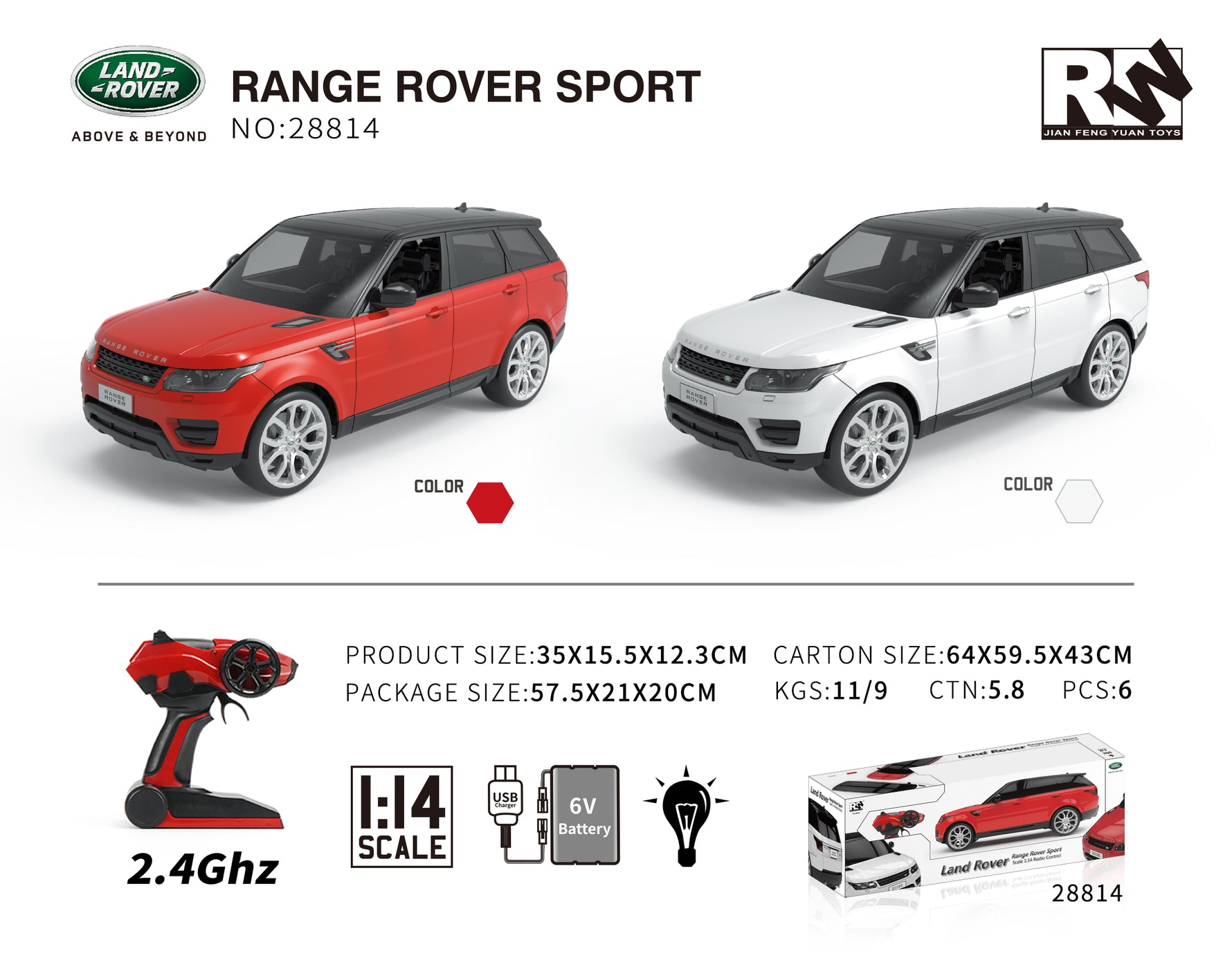 RW 1:14 RANGE ROVER SPORT ASSORTED (RED & WHITE)