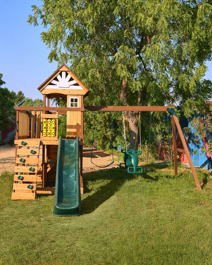 Arabian Ibex Wooden Swing Set with Slide, Monkey Bars & Swings | DS-156S