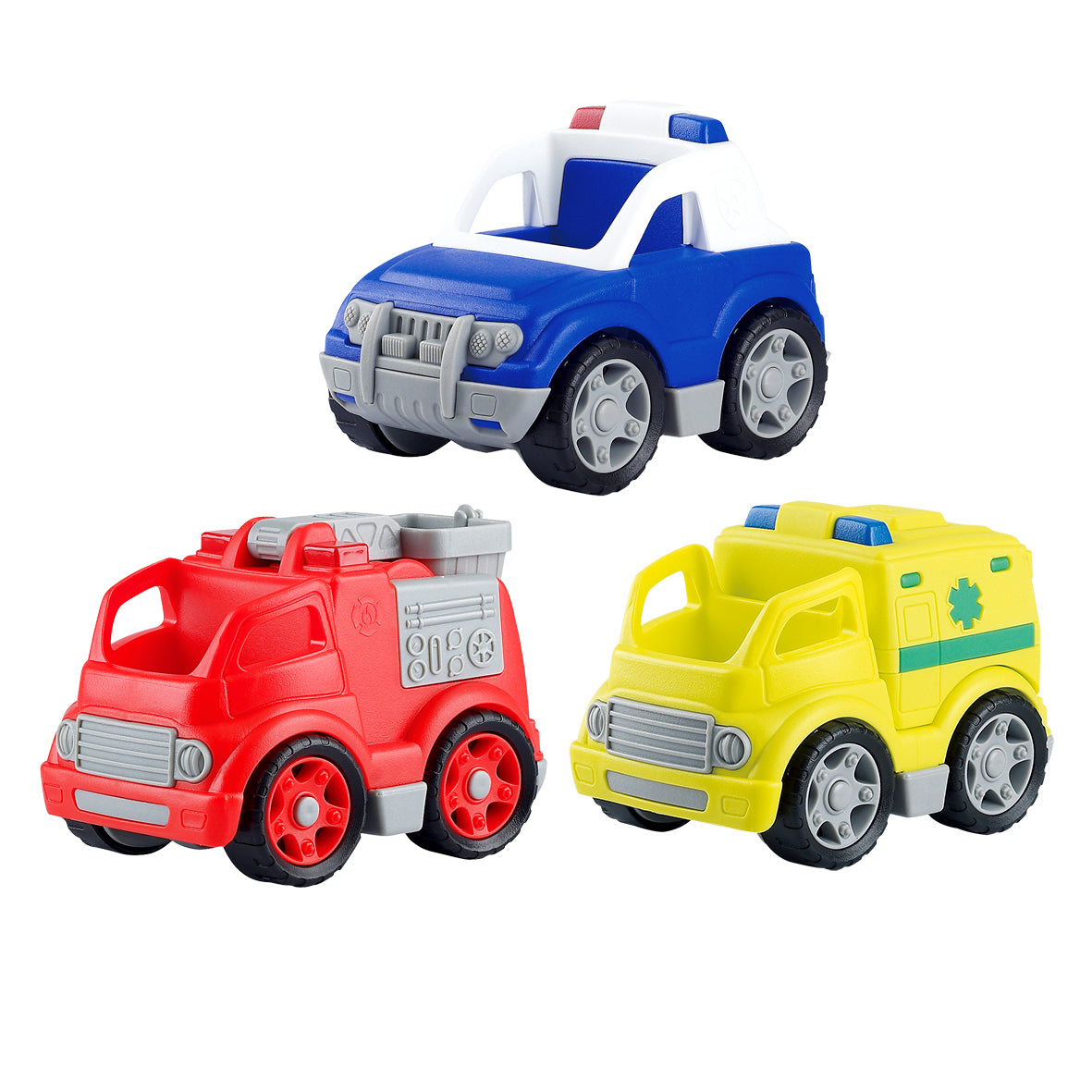 Play Go Bio-Based SOS Rescue Vehicles – Ambulance, Fire Engine & Police Car Set