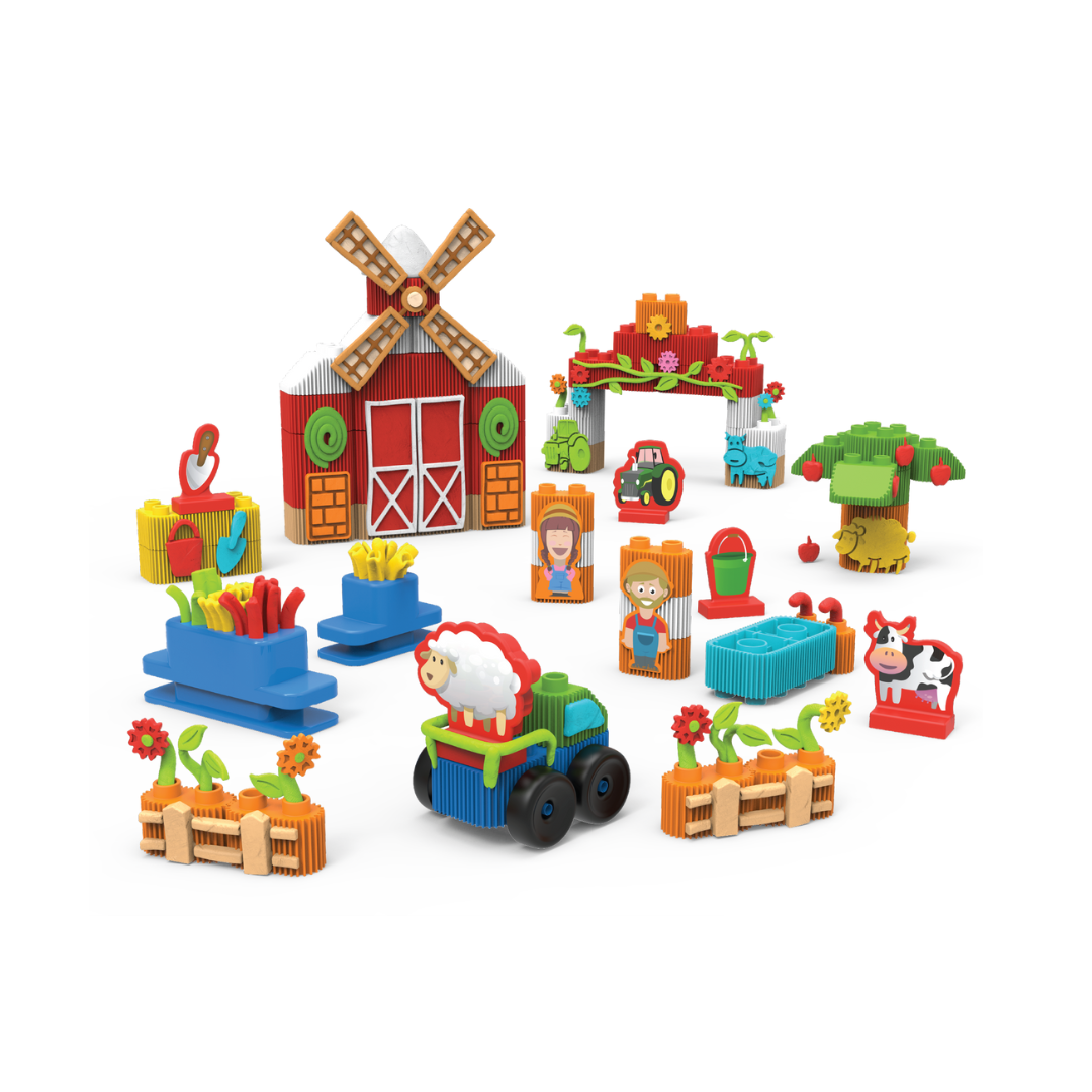 Bildo Block & Dough Farm & Animal Barn – Creative Building & Dough Playset