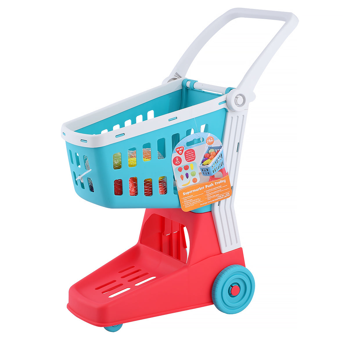 Play Go Supermarket Push Trolley – 9-Piece Pretend Play Shopping Toy for Kids