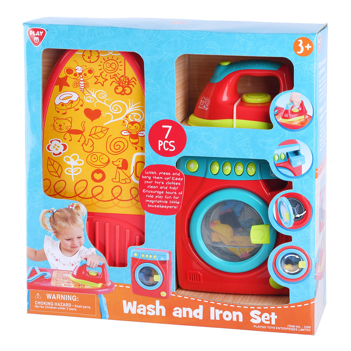 Play Go Wash & Iron Set – Battery Operated Laundry Pretend Play Toy, 7 Pieces