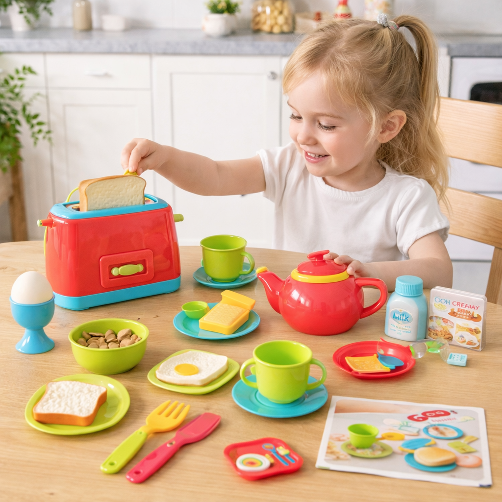 Play Go Breakfast Toaster Set – 25-Piece Pretend Play Kitchen Toy