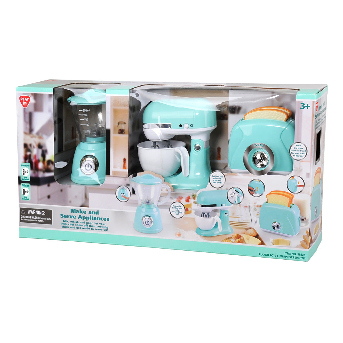 Play Go Make & Serve Appliances – Battery Operated Blue Set (Blender, Mixer & Toaster)
