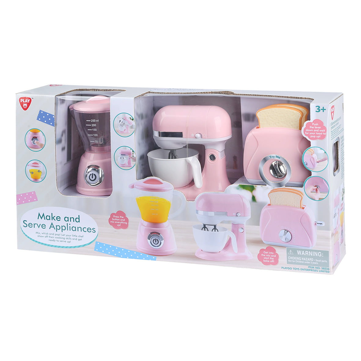 Play Go Make & Serve Appliances – Battery Operated Pink Set (Blender, Mixer & Toaster)