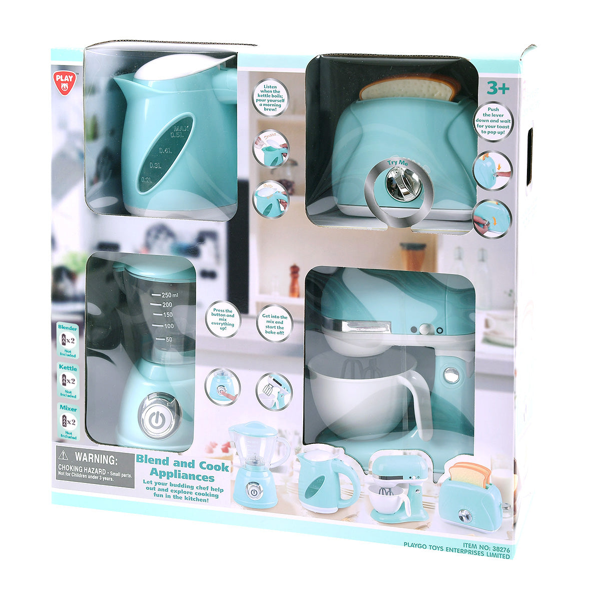 Play Go Blend & Cook Appliances – Battery Operated Blue Set (Kettle, Blender, Mixer & Toaster)