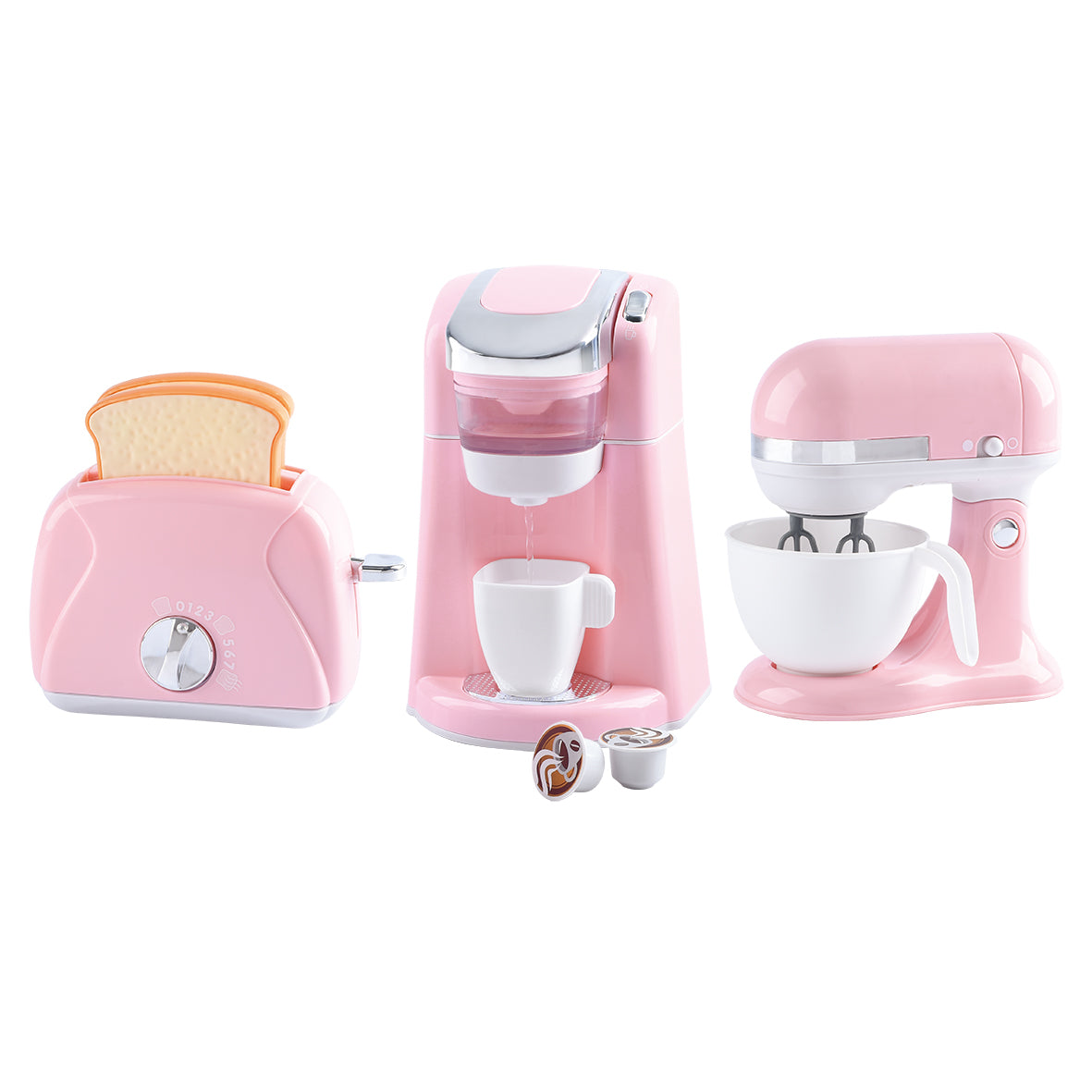 Play Go Classy Kitchen Appliance Trio – Pink (Pod Coffee Machine, Mixer & Toaster)