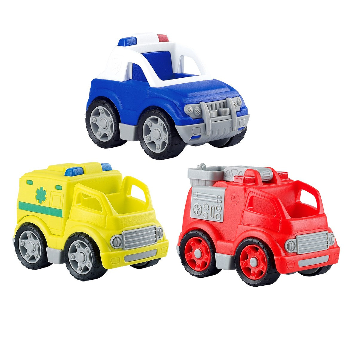Play Go Bio-Based SOS Rescue Vehicles – Ambulance, Fire Engine & Police Car Set
