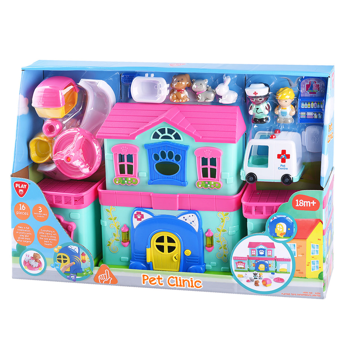 Play Go Animal Complex Clinic – Battery Operated Vet Play Set, 16 Pieces
