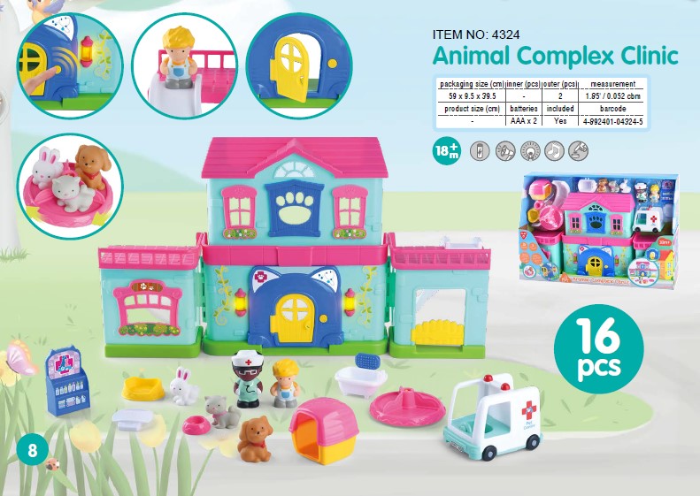 Play Go Animal Complex Clinic – Battery Operated Vet Play Set, 16 Pieces