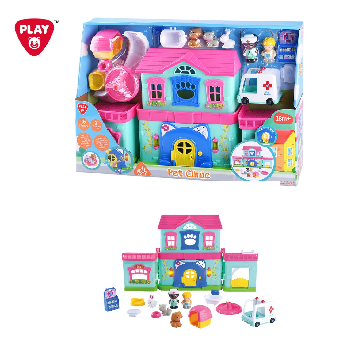 Play Go Animal Complex Clinic – Battery Operated Vet Play Set, 16 Pieces