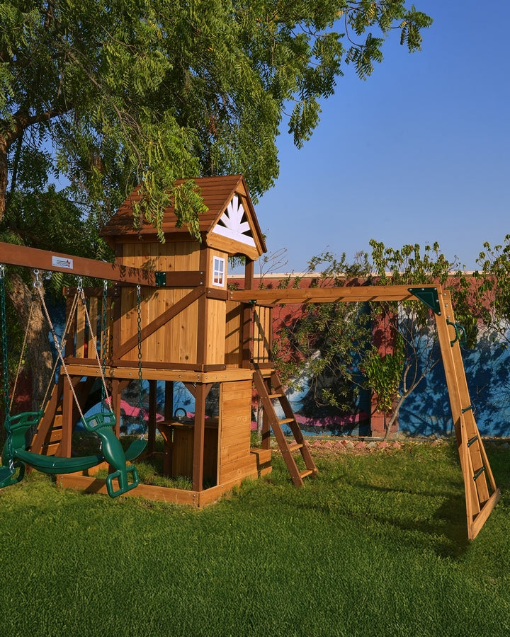 Arabian Ibex Wooden Swing Set with Slide, Monkey Bars & Swings | DS-156S