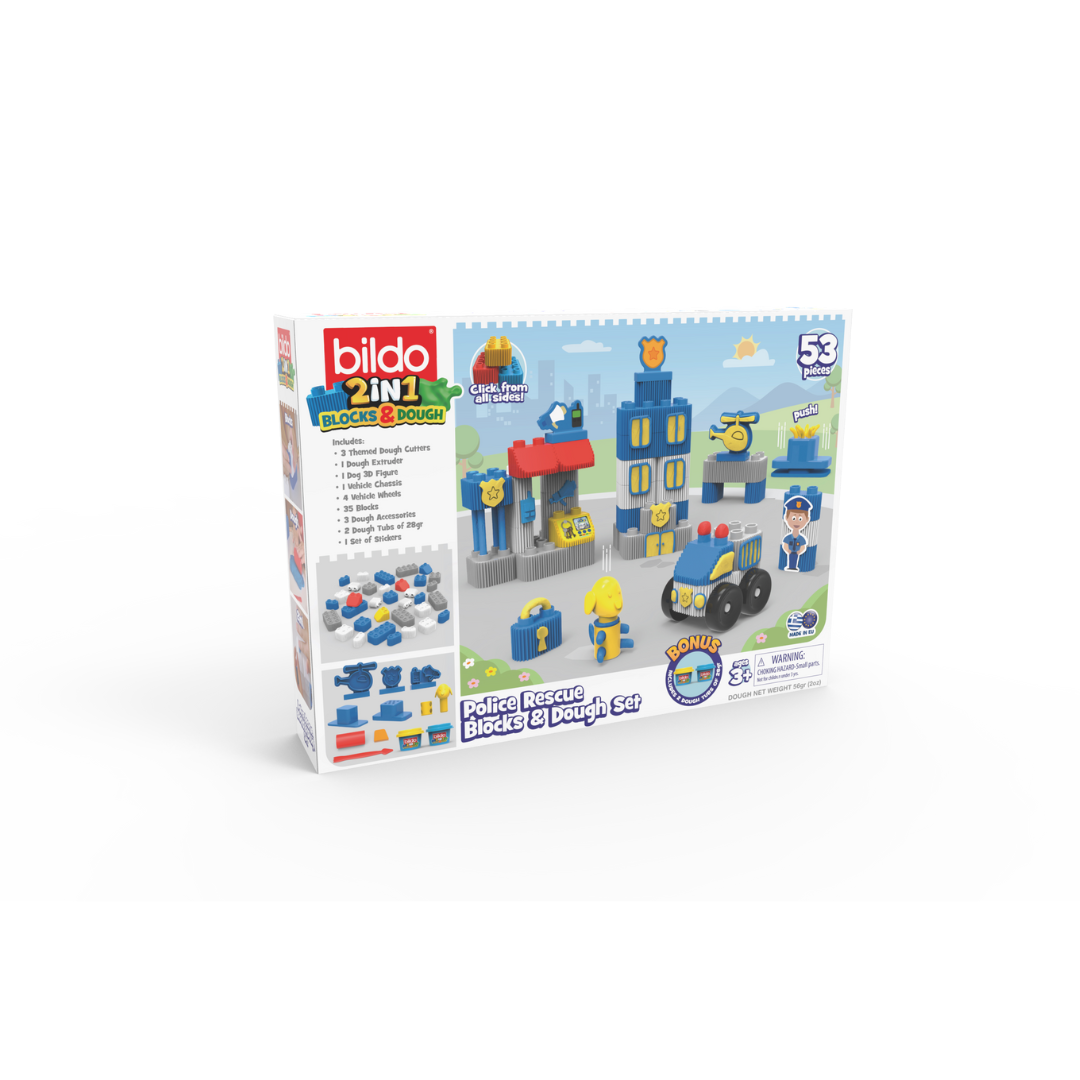 Bildo Block & Dough Police Rescue – Creative Building & Dough Hero Playset