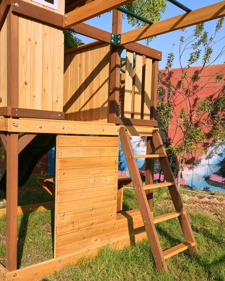 Arabian Ibex Wooden Swing Set with Slide, Monkey Bars & Swings | DS-156S