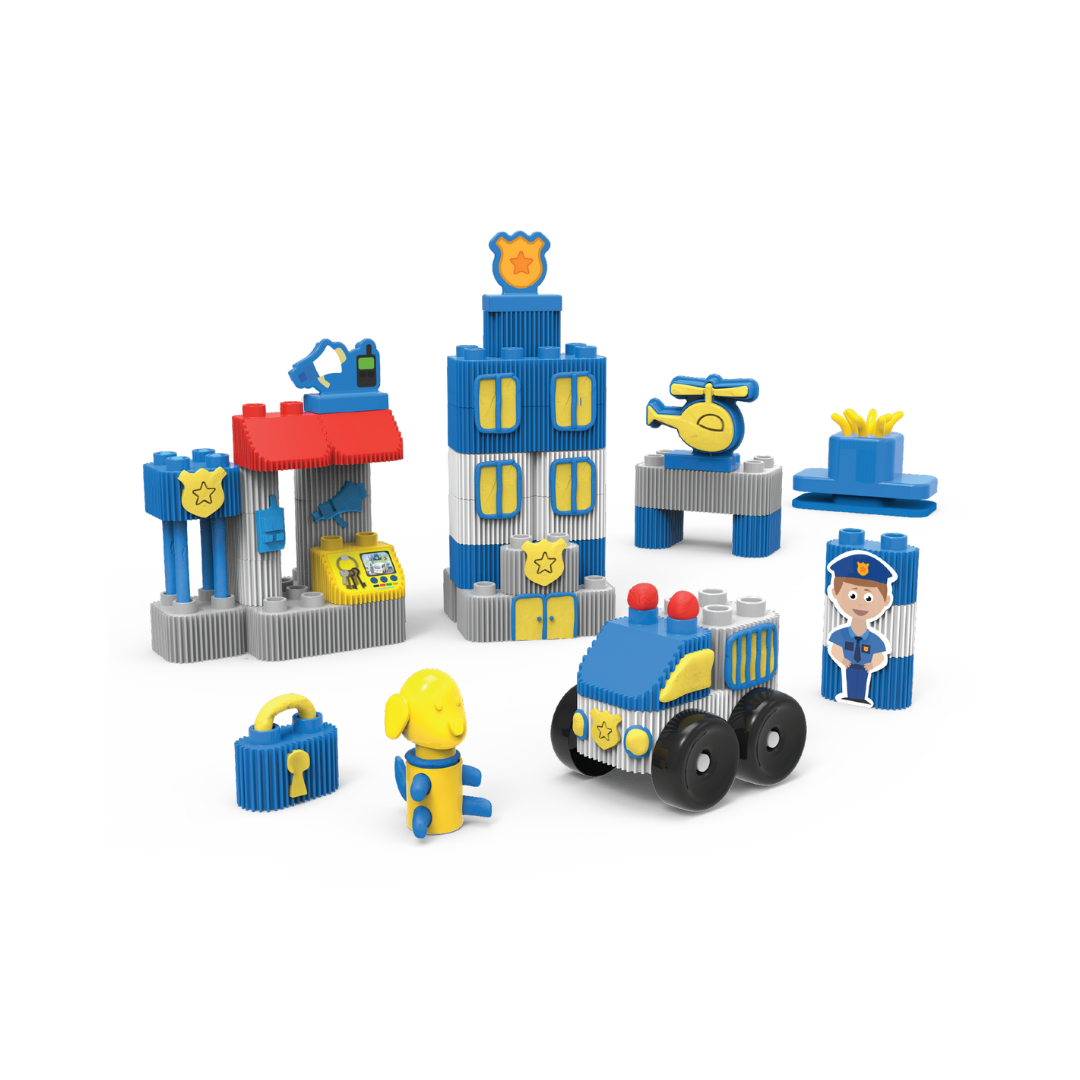 Bildo Block & Dough Police Rescue – Creative Building & Dough Hero Playset