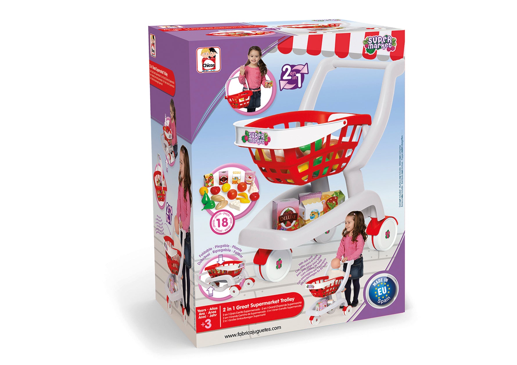Chicos My 2-in-1 Great Supermarket Trolley – Kids Shopping Cart Pretend Play Toy