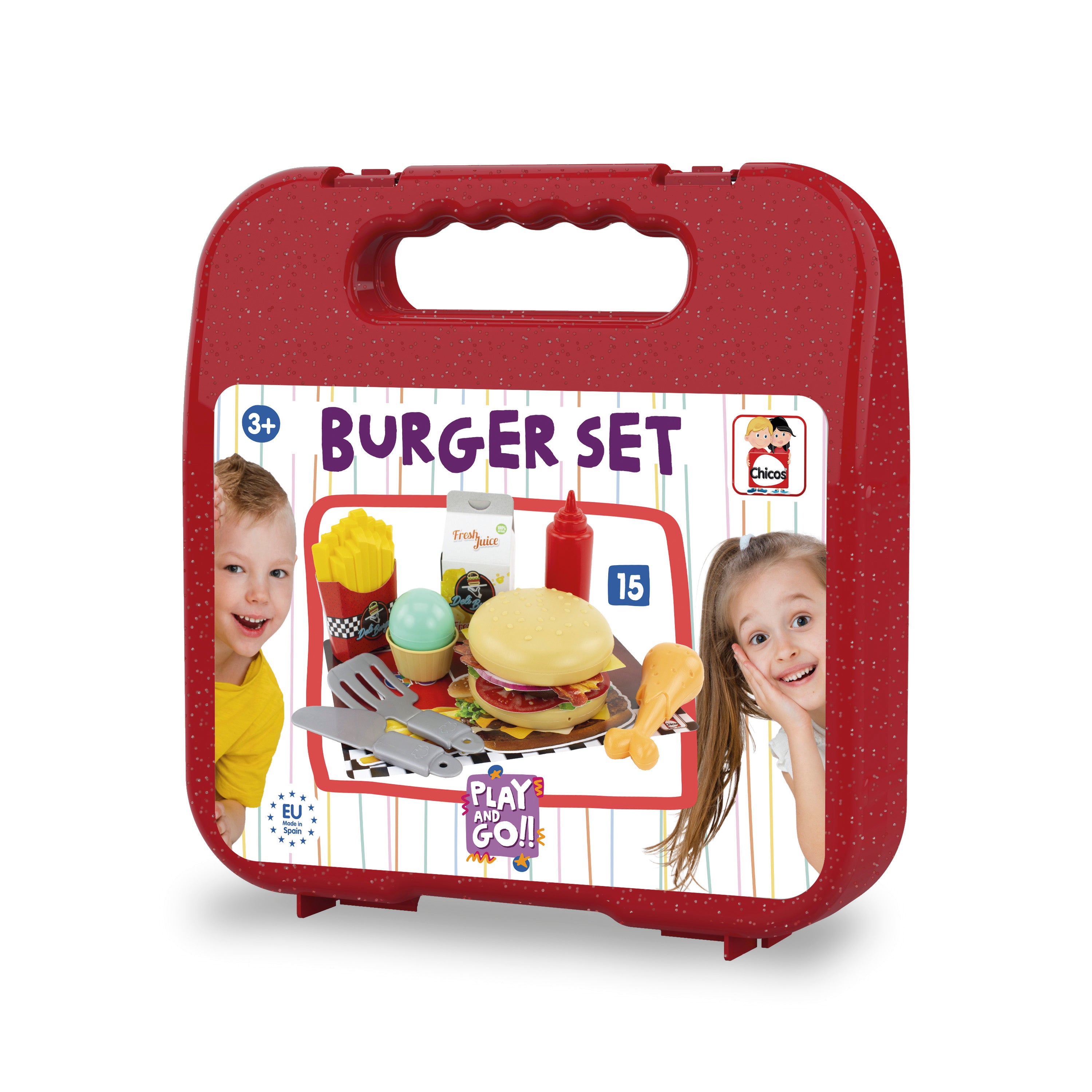 Chicos Play & Go Burger Set – Portable Pretend Play Food Toy for Kids