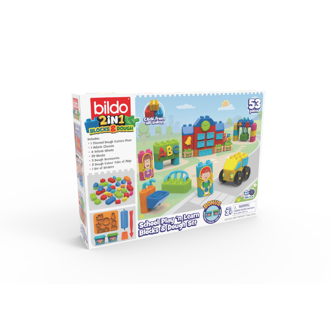 Bildo Block & Dough School Play ‘n’ Learn – Creative Building & Educational Dough Playset