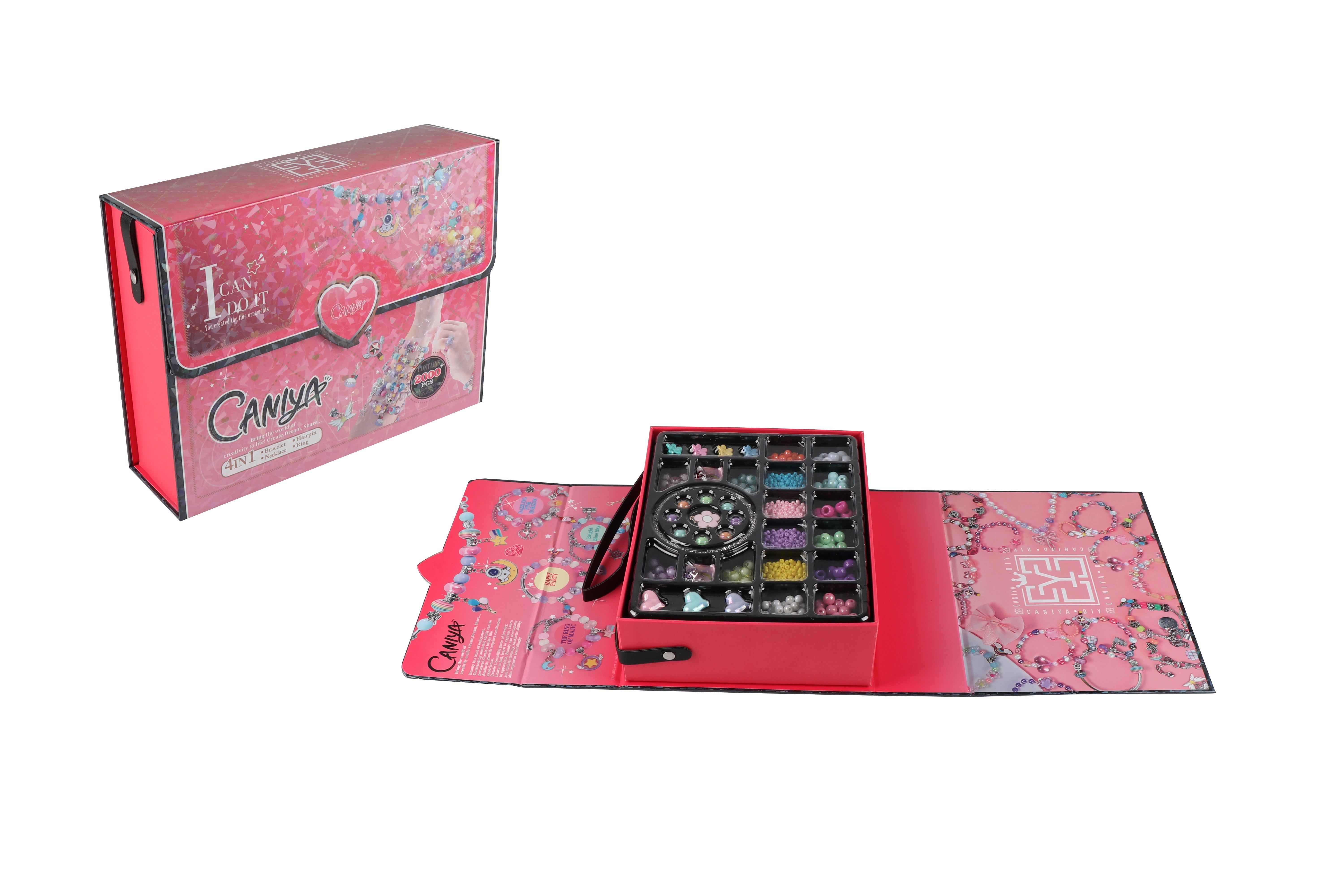 Caniya 4-in-1 DIY Beads Jewelry Making Kit with Book-Shaped Case for Girls