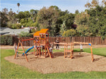 Arabian Oryx Extreme Wooden Swing Set | Nest Swing, Rope Bridge & Rock Wall | DS003