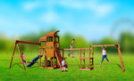 Arabian Oryx Extreme Wooden Swing Set | Nest Swing, Rope Bridge & Rock Wall | DS003