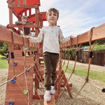 Arabian Oryx Extreme Wooden Swing Set | Nest Swing, Rope Bridge & Rock Wall | DS003