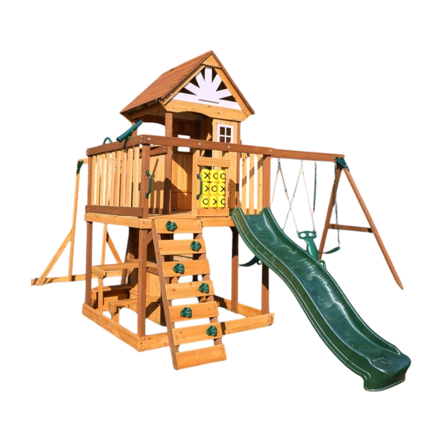 Arabian Ibex Wooden Swing Set with Slide, Monkey Bars & Swings | DS-156S