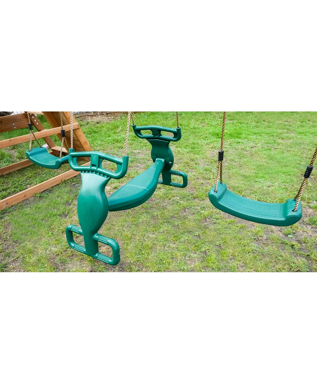 Arabian Baboon Wooden Swing Set with Slide, Rock Wall & Sandbox | DS-162