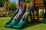 Arabian Wolf Wooden Swing Set with Dual Slides & Trapeze | DS-172T