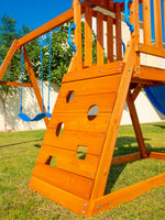 Arabian Cat Wooden Swing Set with Slide, Climbing Wall & Sandbox | PL-129