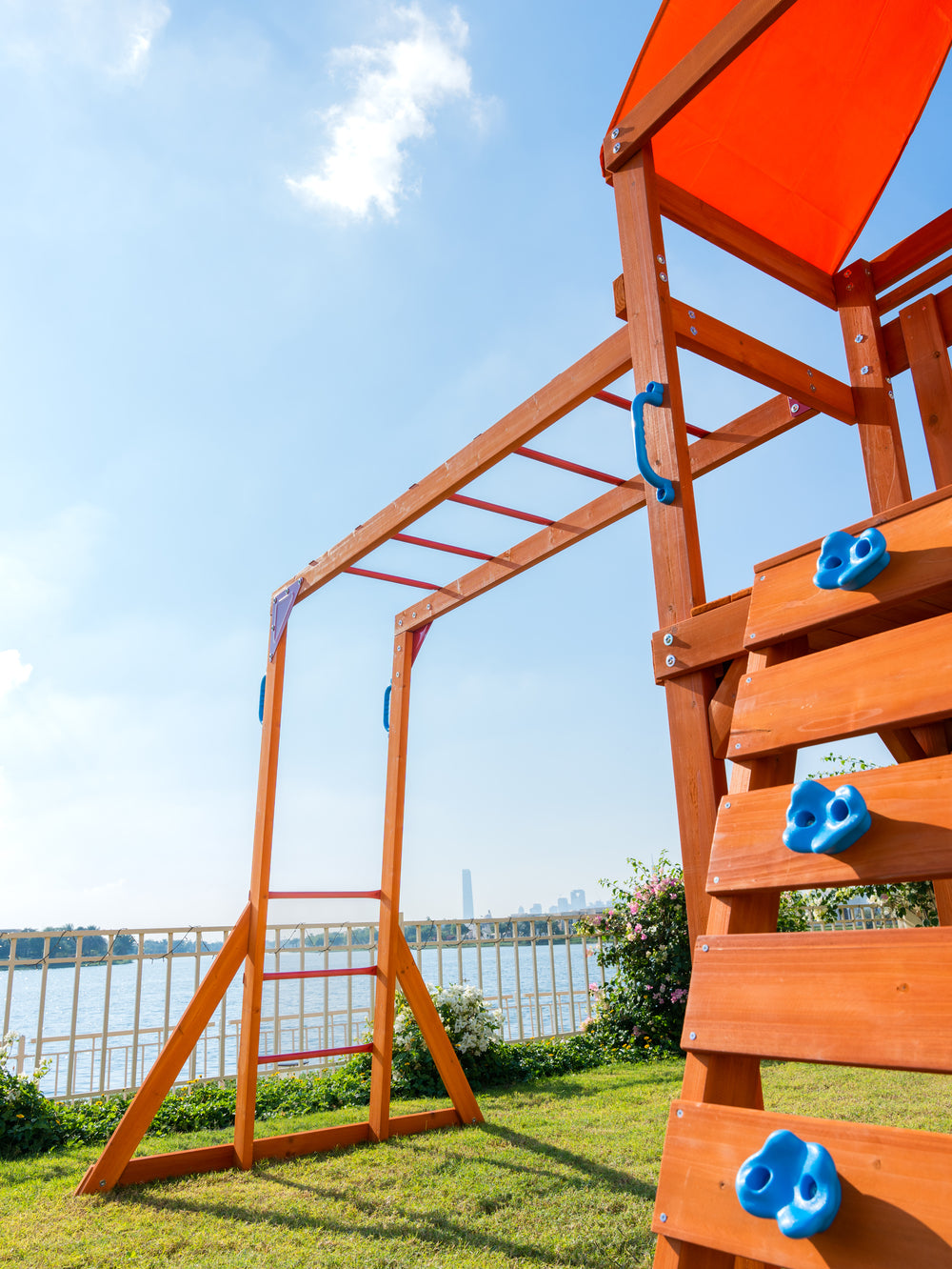 Olympia Wooden Swing Set with Slide, Monkey Bars & Sky Flyer | WP-745