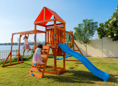 Olympia Wooden Swing Set with Slide, Monkey Bars & Sky Flyer | WP-745