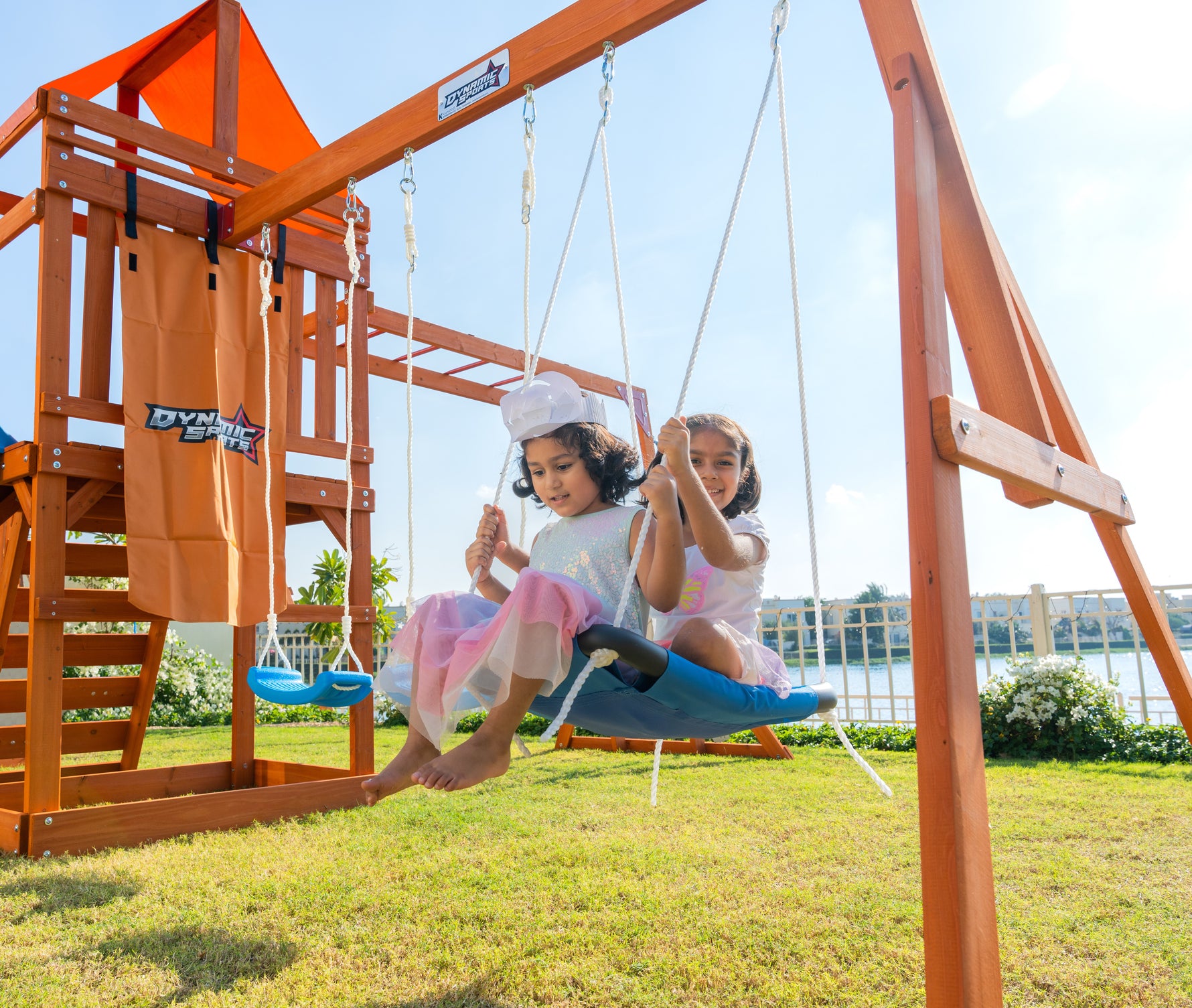 Olympia Wooden Swing Set with Slide, Monkey Bars & Sky Flyer | WP-745