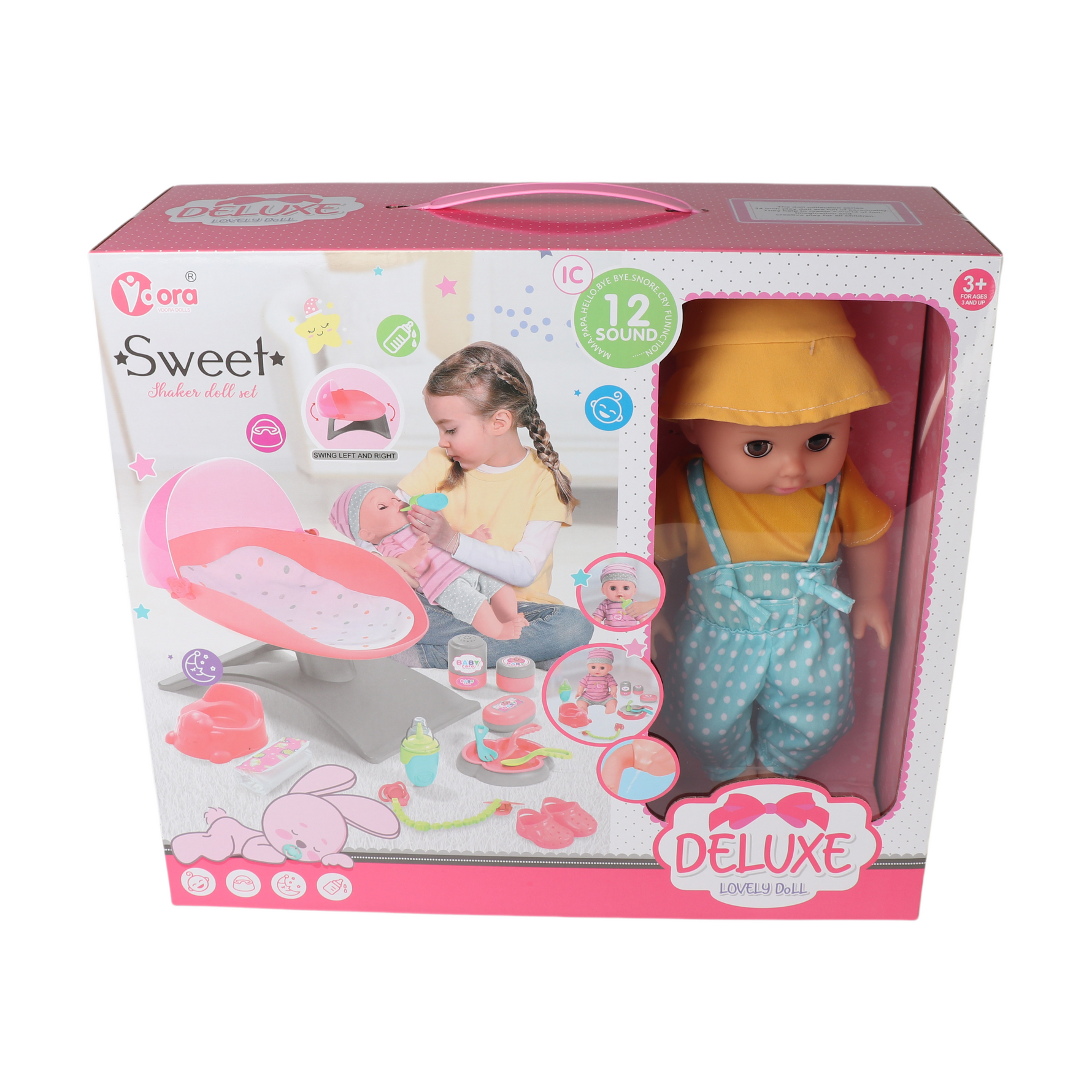 14" Baby Doll with Cradle & 13 Accessories – Interactive Sounds Baby Care Playset