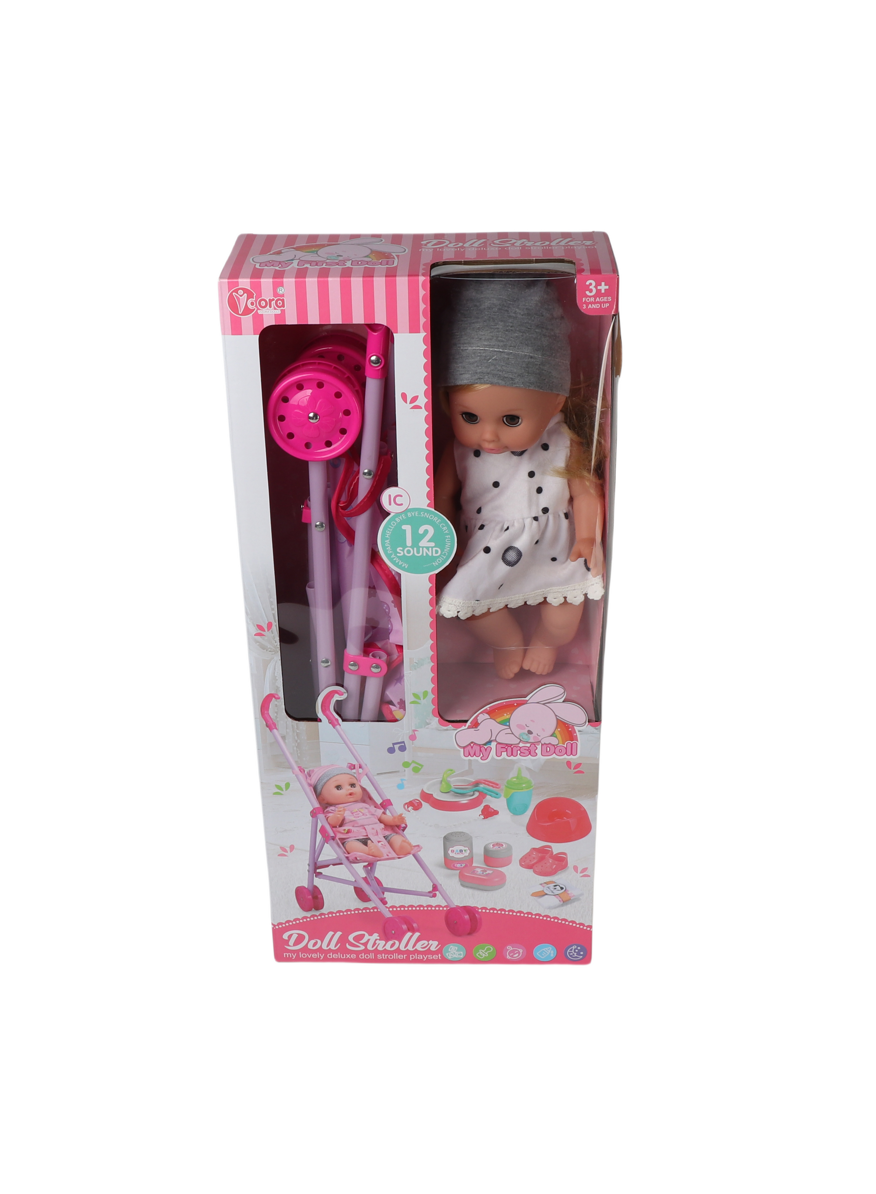 14" Baby Doll with Stroller & 13 Accessories – 12 Lifelike Sounds Playset (B)