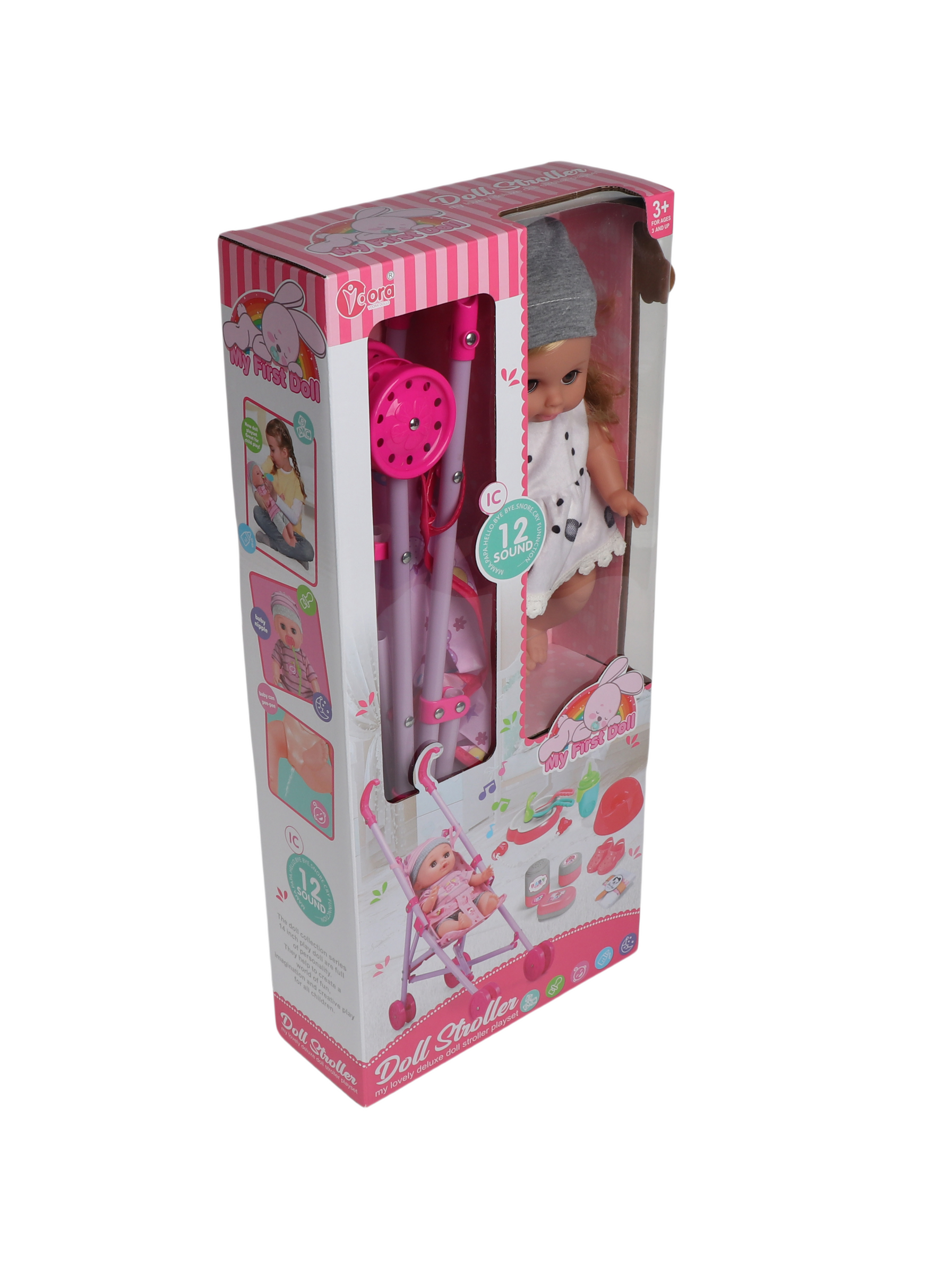 14" Baby Doll with Stroller & 13 Accessories – 12 Lifelike Sounds Playset (B)