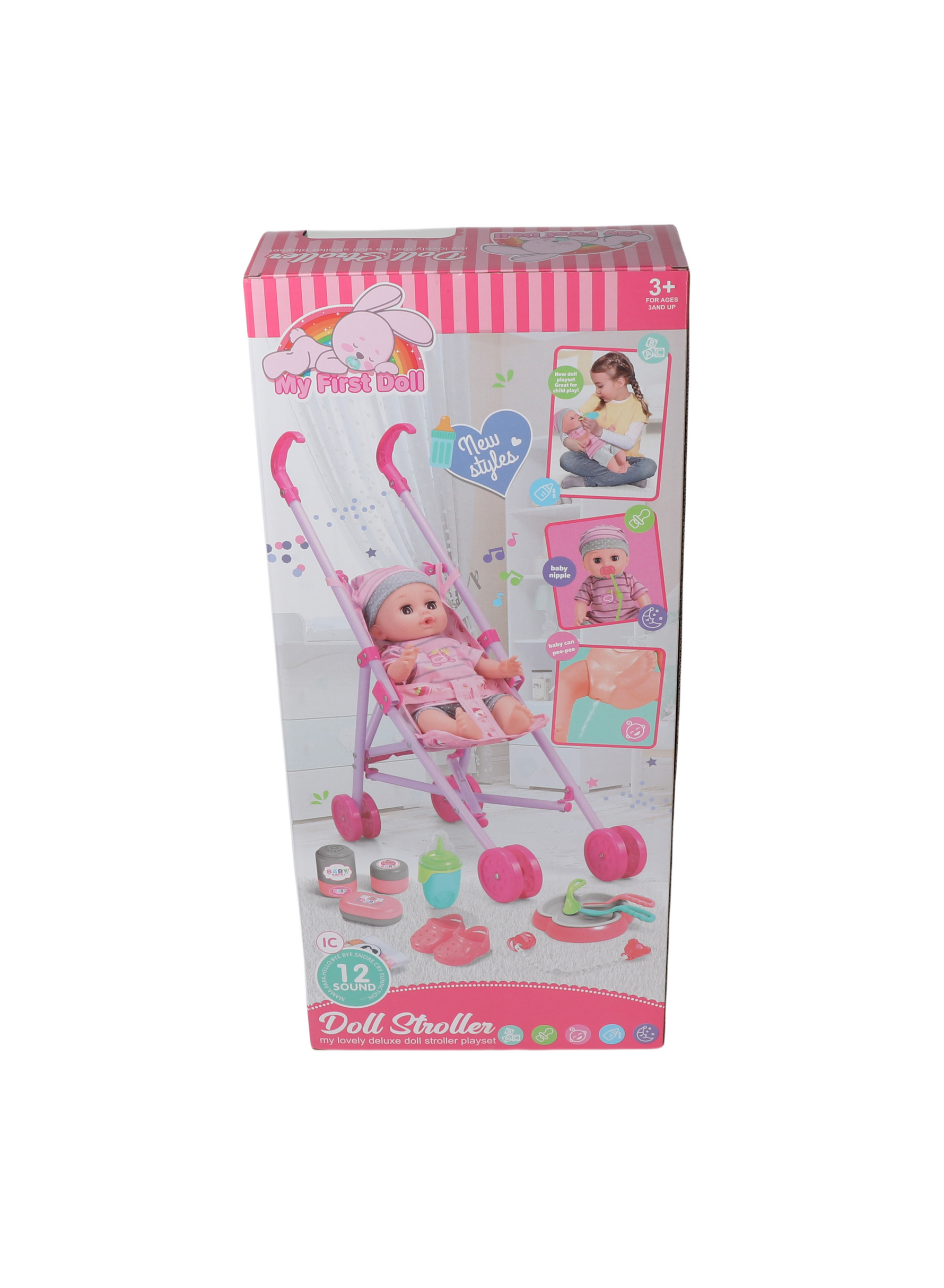 14" Baby Doll with Stroller & 13 Accessories – 12 Lifelike Sounds Playset (B)