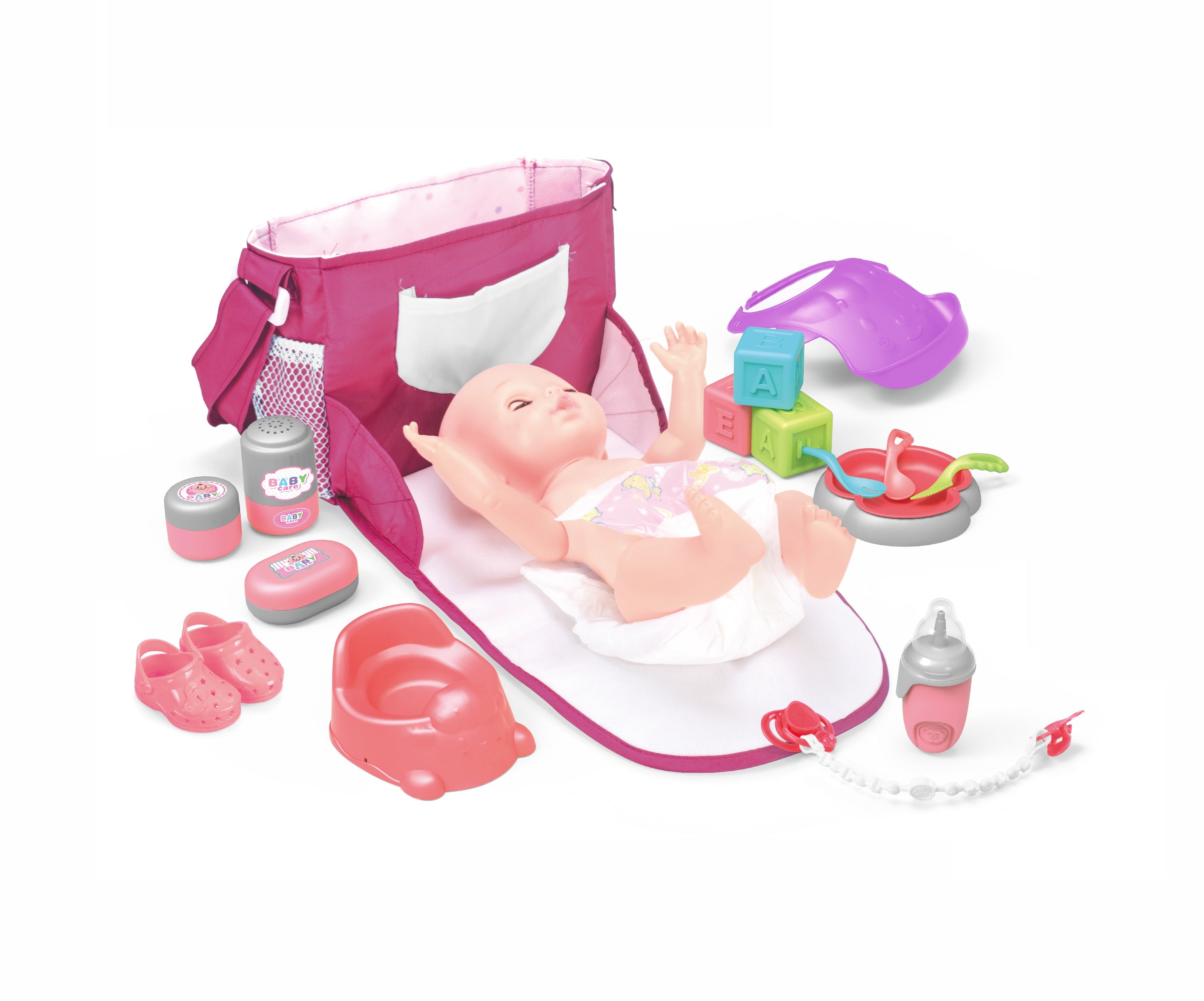 14" Baby Doll with Handbag & 16 Accessories – Realistic Cuddle & Care Playset (B)