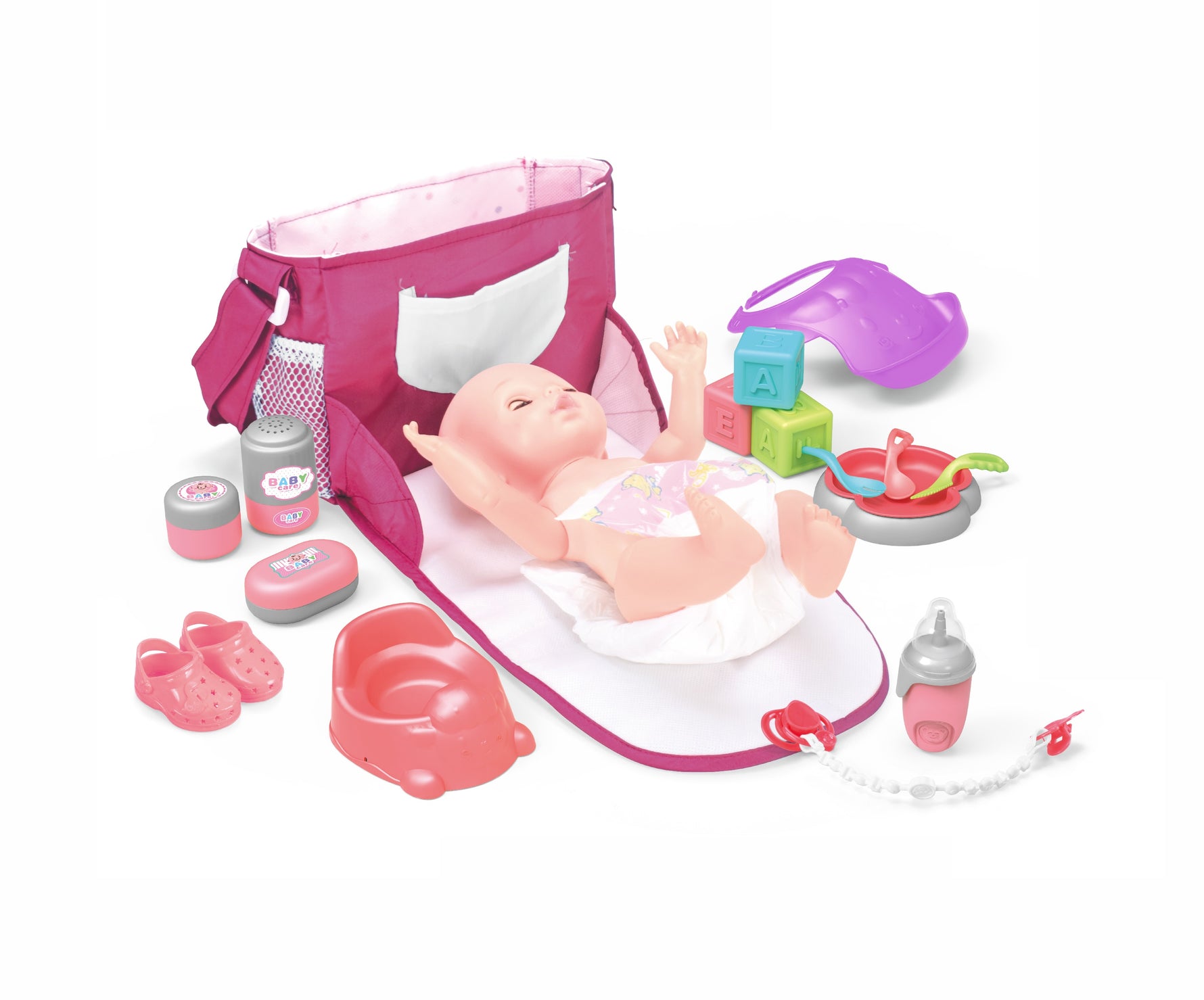 14" Baby Doll with Handbag & 16 Accessories – Realistic Cuddle & Care Playset (B)