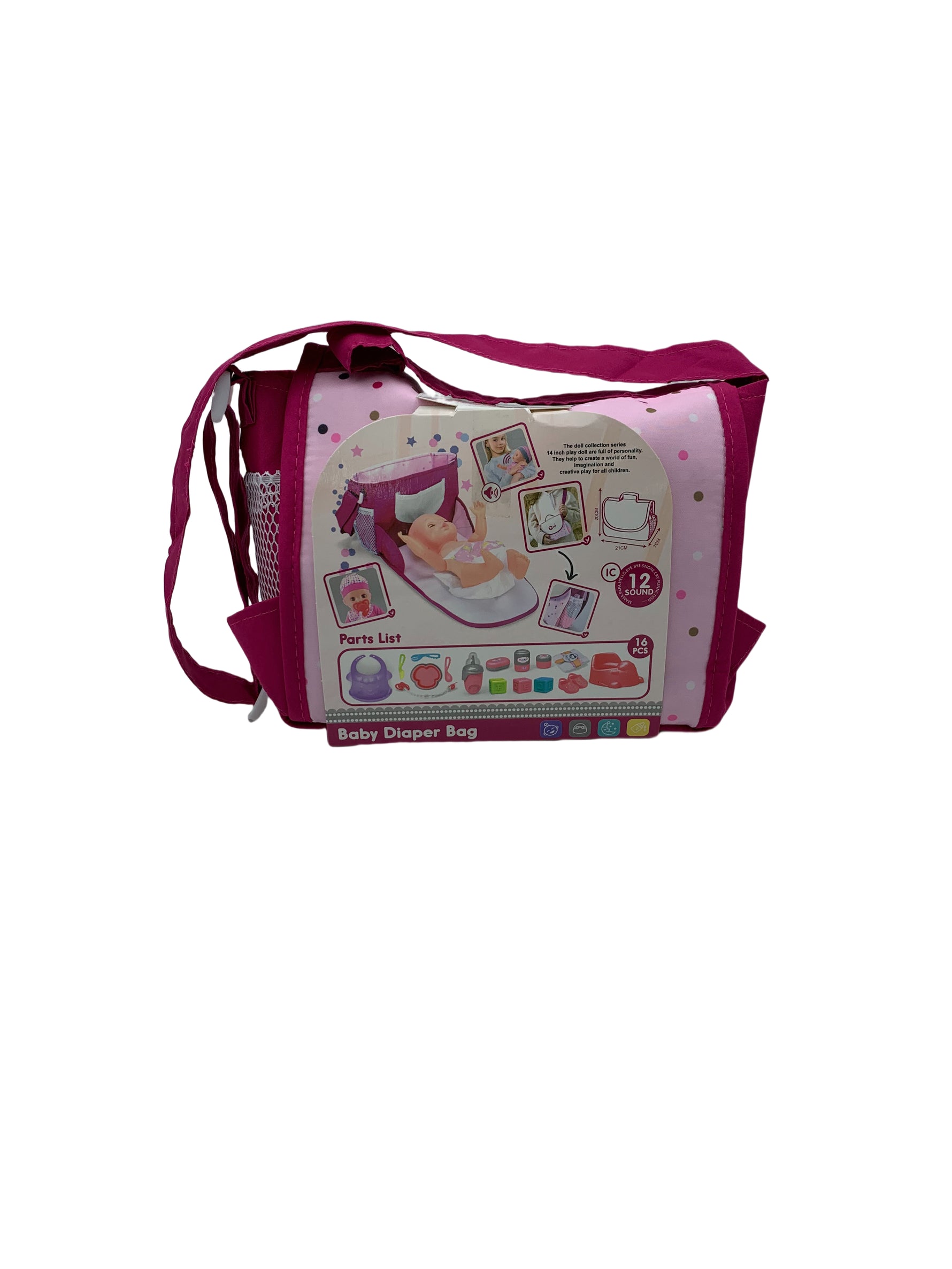 14" Baby Doll with Handbag & 16 Accessories – Realistic Cuddle & Care Playset (B)